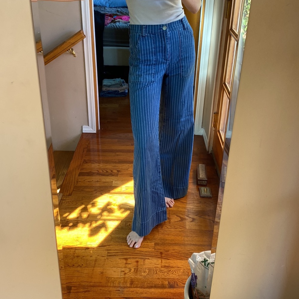 Flaired pinstripe jeans